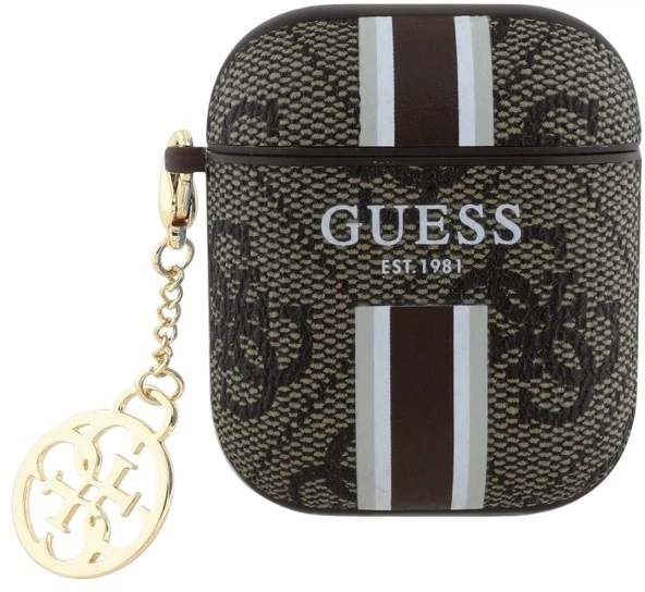 Чехол Guess 4G Printed Stripes Charm для Apple AirPods 1/2 Brown (3666339311100) - Фото 1 Чехол Guess 4G Printed Stripes Charm для Apple AirPods 1/2 Brown (3666339311100) - изображение 1