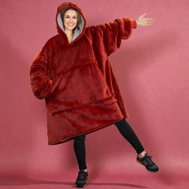 Плед-толстовка Huggle Hoodie Бордовый теплый плед-халат с капюшоном и рукавами - изображение 2