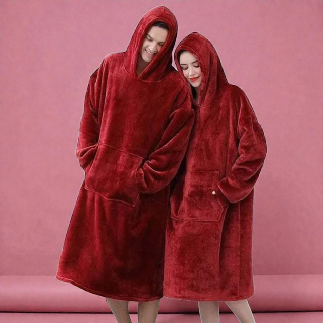 Плед-толстовка Huggle Hoodie Бордовый теплый плед-халат с капюшоном и рукавами - изображение 3