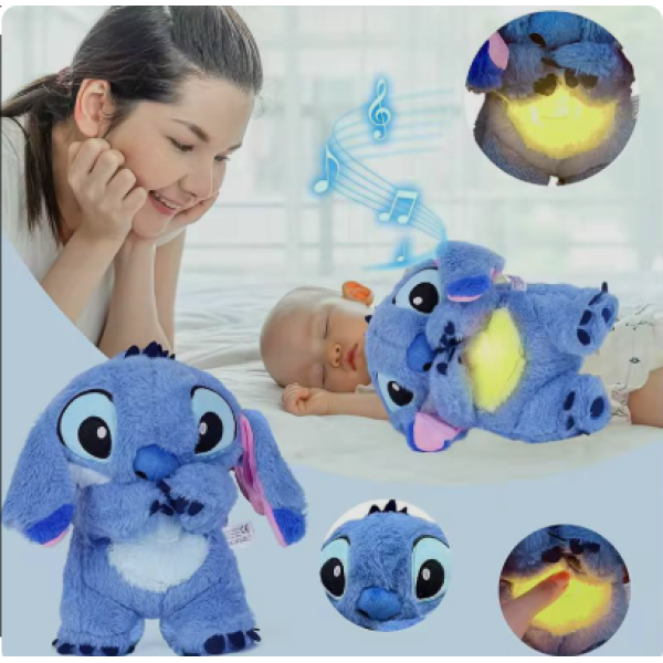 Детская мягкая интерактивная плюшевая игрушка дышащий Стич Stich с подсветкой музыкой и эффектом дыхания, светящаяся, колыбельная цвет синий - изображение 7