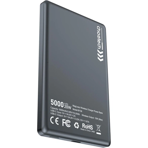 Зовнішній акумулятор Choetech Magnetic Wireless B738-BK 5000mAh 20W Black [123965] - зображення 2