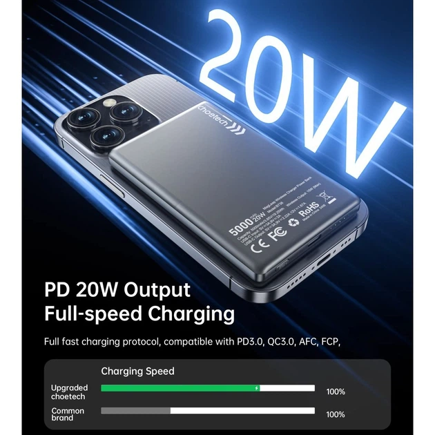 Зовнішній акумулятор Choetech Magnetic Wireless B738-BK 5000mAh 20W Black [123965] - зображення 5