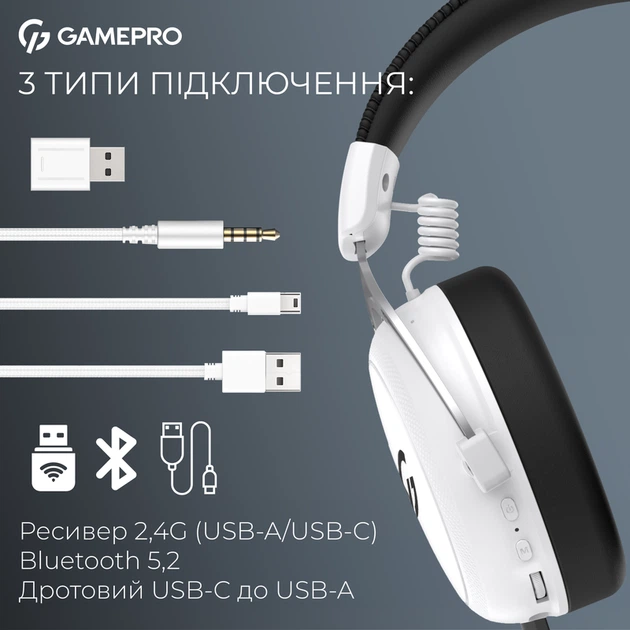 Бездротова ігрова гарнітура GamePro Asgard Skald (HSW160W) - зображення 10