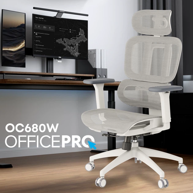Крісло офісне OfficePro Skyline OC680-W-LG-LG - Фото 9 Крісло офісне OfficePro Skyline OC680-W-LG-LG - зображення 9