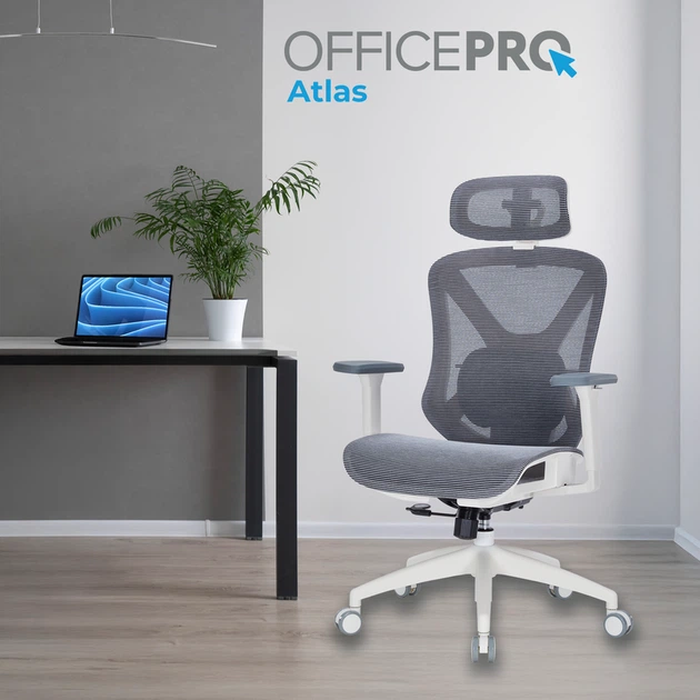 Крісло офісне Officepro Atlas OC630-W-DG-DG - Фото 7 Крісло офісне Officepro Atlas OC630-W-DG-DG - изображение 7