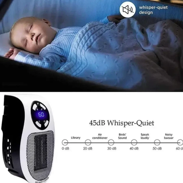 Портативний керамічний міні-обігрівач Portable Heater 500 Вт з вентилятором та пультом у розетку - зображення 9