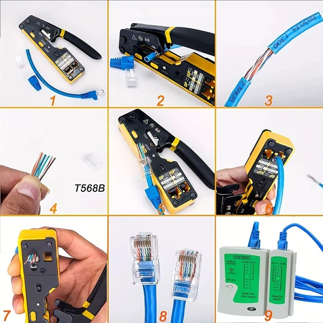 Кримпер для обжима сетевых кабелей и зачистки контактов RJ45/RJ12 с функцией резки (6P/8P) CAT5/6 / CAT 7 - Фото 8 Кримпер для обжима сетевых кабелей и зачистки контактов RJ45/RJ12 с функцией резки (6P/8P) CAT5/6 / CAT 7 - изображение 8