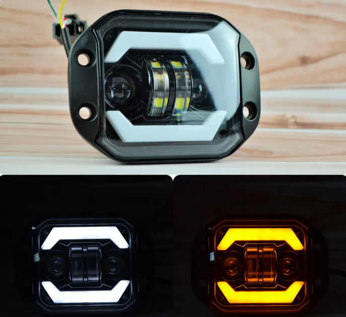 LED фара прямокутна лінзована (2шт) 45W ближній + дальній + поворот 12-24V (12x9x4СМ) фари на трактор МТЗ - зображення 2