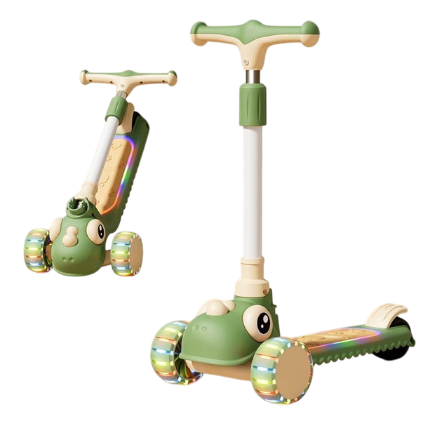 Дитячий триколісний самокат Skyper Dino TY-8911-23 зі світловими PU-колесами, музикою та підсвіткою платформи, складне регульоване кермо, від 3 років - зображення 4