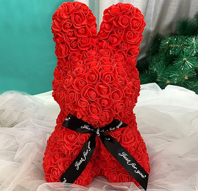 Заяц из 3d роз Flower Bunny 25 см в подарочной коробке (FB-8765) Red - изображение 3