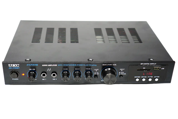 Усилитель звука UKC AK-298BT Bluetooth Караоке 2-канальный 200W Black (3_07856) - Фото 2 Усилитель звука UKC AK-298BT Bluetooth Караоке 2-канальный 200W Black (3_07856) - изображение 2
