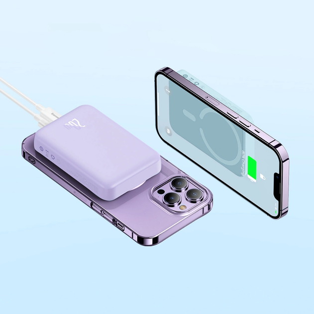 Павербанк Baseus Magnetic Mini Air з бездротовою зарядкою 20W 6000mAh Purple - изображение 2