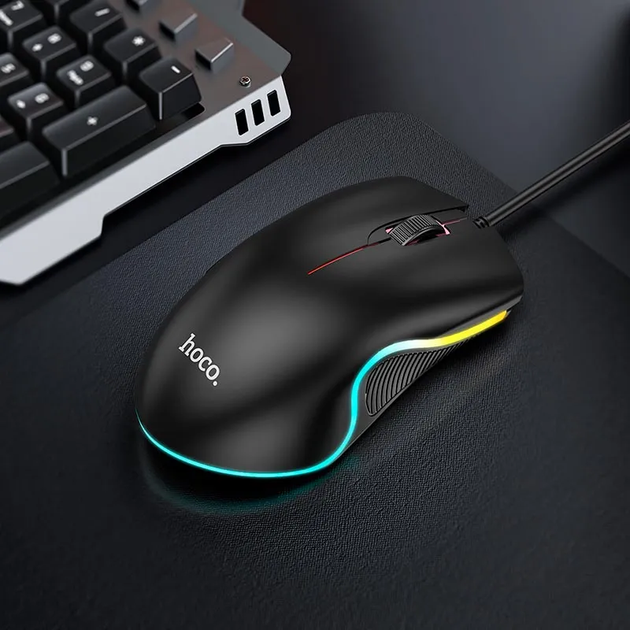 Миша HOCO GM19 Enjoy gaming luminous wired mouse Black (6931474784131) - изображение 4
