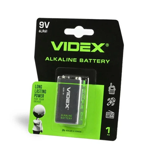 Батарейка Крона VIDEX 6LR61 9В, алкалиновая щелочная батарея для приборов и сигнализации - Фото 1 Батарейка Крона VIDEX 6LR61 9В, алкалиновая щелочная батарея для приборов и сигнализации - изображение 1