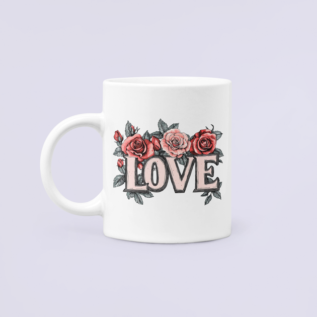 Чашка керамическая кружка с принтом Love Розы Подарок Белая 330 мл - Фото 1 Чашка керамическая кружка с принтом Love Розы Подарок Белая 330 мл - изображение 1