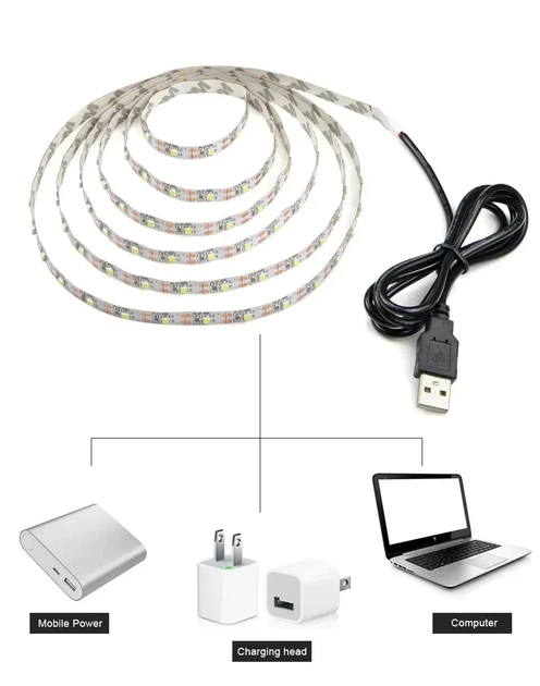 USB світлодіодна стрічка 5V, тепле біле світло, 5м - Фото 3 USB світлодіодна стрічка 5V, тепле біле світло, 5м - зображення 3