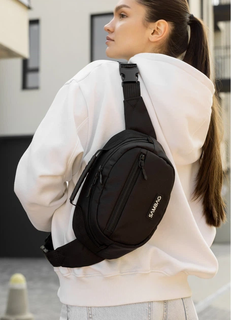 Женская сумка через плечо бананка Sambag Flex черная тканевая 30×17×15 см (85351065) - Фото 2 Женская сумка через плечо бананка Sambag Flex черная тканевая 30×17×15 см (85351065) - изображение 2