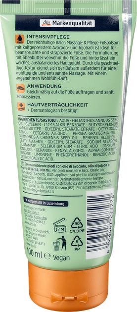 Крем-бальзам для ніг з авокадо Balea Feel Well Massage & Foot Care Balm 100 мл - изображение 2