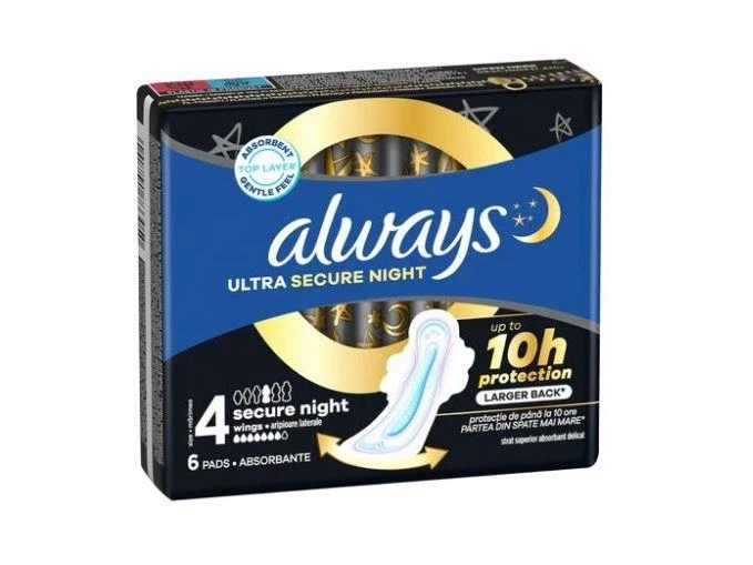 Гигиенические прокладки Always Ultra Secure Night (размер 4) 6 шт - Фото 1 Гигиенические прокладки Always Ultra Secure Night (размер 4) 6 шт - изображение 1