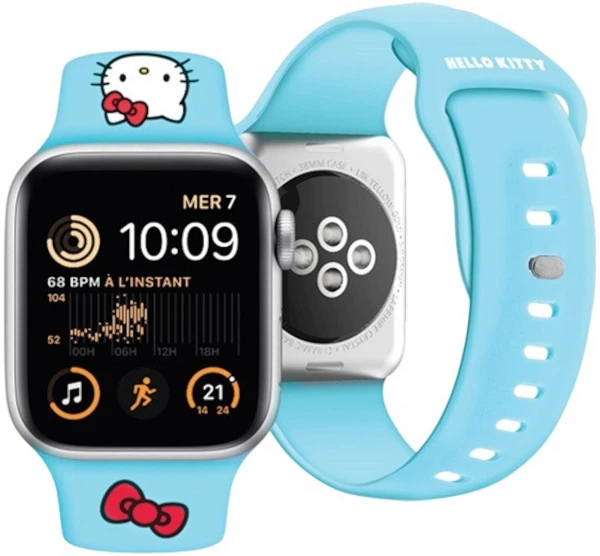 Pasek Hello Kitty Silicone Kitty Head do Apple Watch Series 1/2/3/4/5/6/7/8/SE/SE2 38-41 mm Sky Blue (3666339190316) - obraz 2