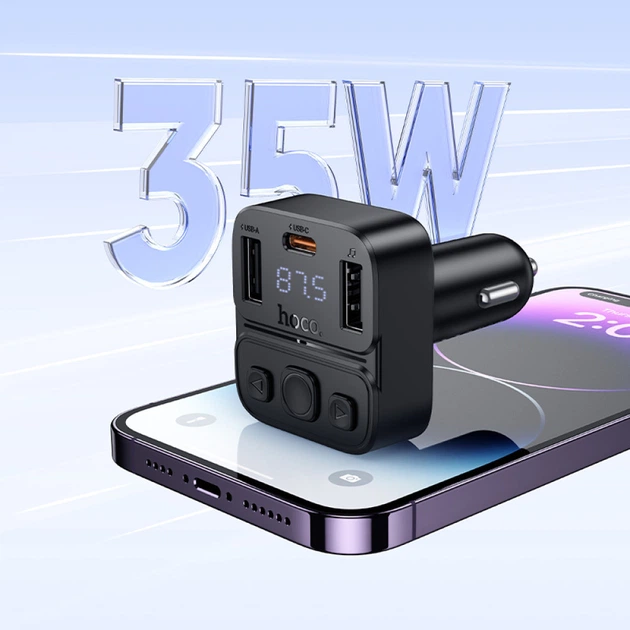 Автомобильное зарядное устройство с FM-трансмиттером HOCO E87 Delta 35W, с Bluetooth 5.4, USB-C, USB-A, черный - изображение 5