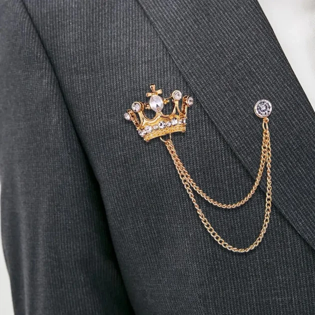 Чоловіча брошка «Crown/Корона», ошатна брошка-прикраса для піджака та одягу Золотиста - зображення 4