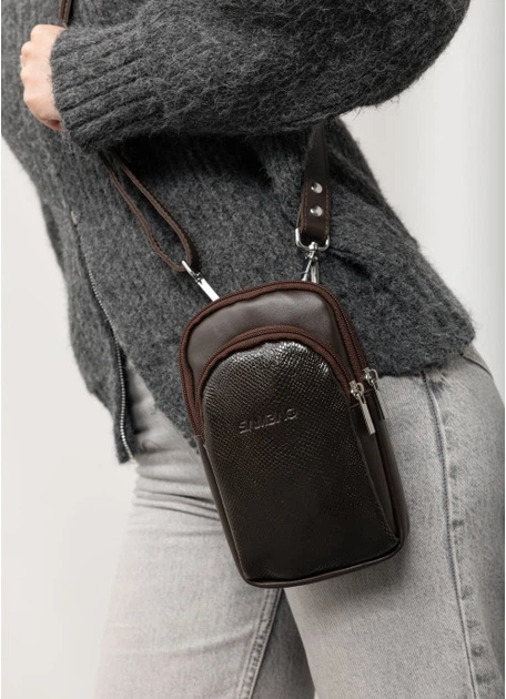 Женская сумка для телефона из натуральной кожи SAMBAG Коричневый (5173011319) - Фото 5 Женская сумка для телефона из натуральной кожи SAMBAG Коричневый (5173011319) - изображение 5