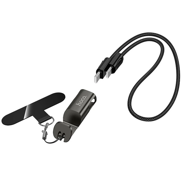 Дата кабель Hoco X126 Experto Type-C to Type-C 60W + Phone Holder & Lanyard (0.35m) Black - зображення 4