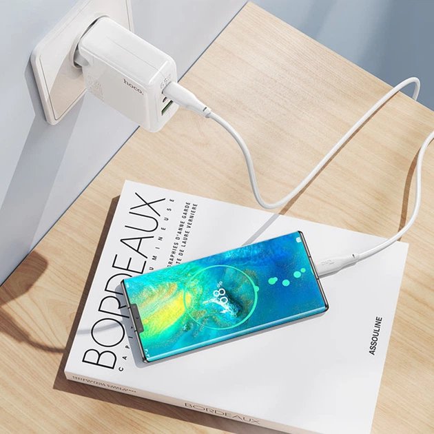 Сетевое зарядное устройство hoco. C115A Header 2 Type-C/ USB PD 65W Fast/Dash Charge 20W, VOOC 5В/4А складной штекер US White - Фото 8 Сетевое зарядное устройство hoco. C115A Header 2 Type-C/ USB PD 65W Fast/Dash Charge 20W, VOOC 5В/4А складной штекер US White - изображение 8
