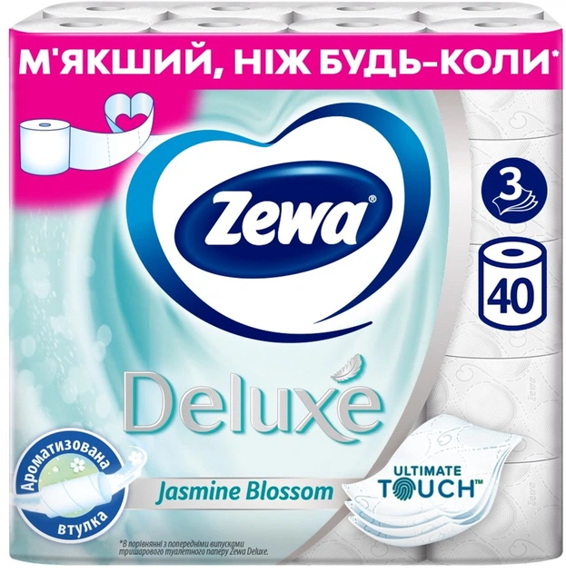 Туалетная бумага Zewa Deluxe Жасмин Белая 3 слоя 19.3 метра 40 рулонов (7322542536254) - Фото 1 Туалетная бумага Zewa Deluxe Жасмин Белая 3 слоя 19.3 метра 40 рулонов (7322542536254) - изображение 1