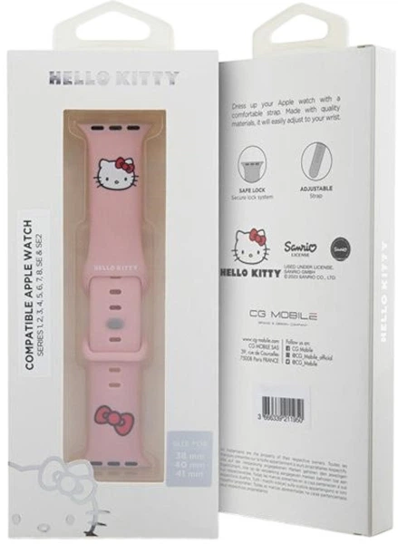 Pasek Hello Kitty Silicone Kitty Head do Apple Watch Series 1/2/3/4/5/6/7/8/SE/SE2 38-41 mm Pink (3666339190323) - obraz 5