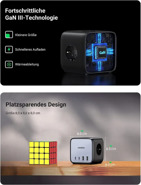 Мережевий зарядний пристрій UGREEN CD268 65W DigiNest Cube (2C2A) (UGR-60113) - изображение 5