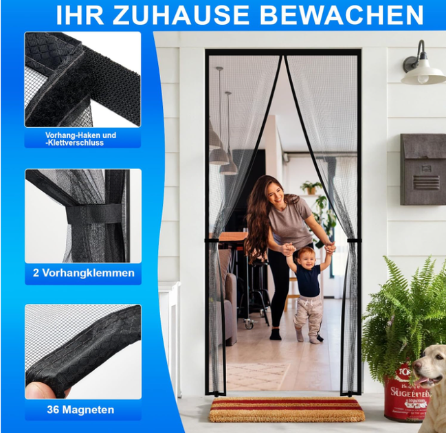 Магнітна сітка для балконних та терасових дверей, 100×220 см, без свердління - зображення 5