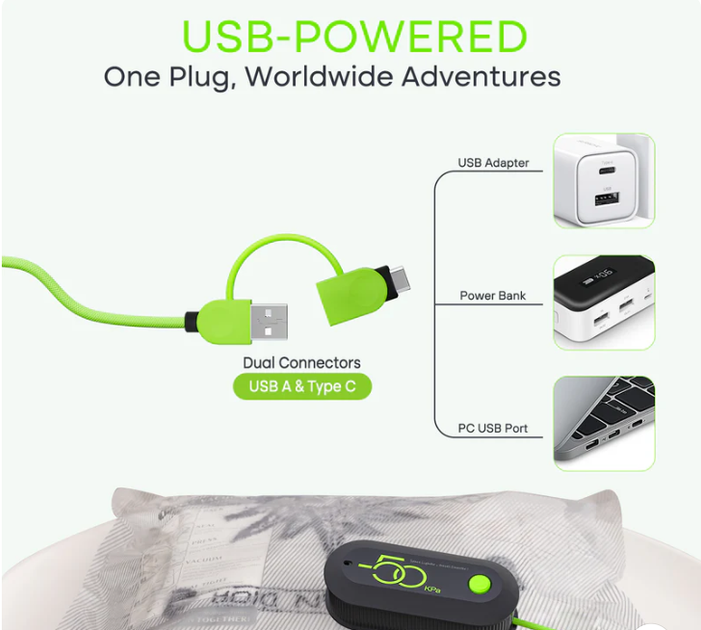 USB Насос с Мешком PA+PE для Сжимания Багажа, Кабель Наматывается на Устройство - изображение 2