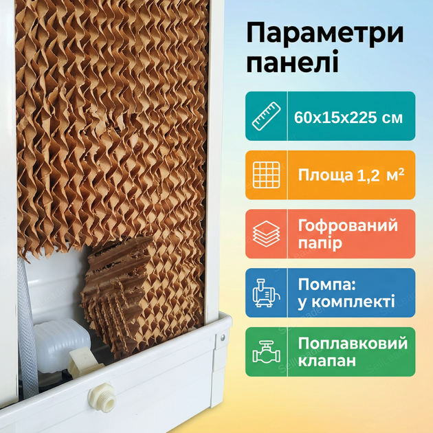 Охолоджувальна панель 63х15х205см паперова випарна для пташника кролятнику теплиць водяний охолоджувач - Фото 3 Охолоджувальна панель 63х15х205см паперова випарна для пташника кролятнику теплиць водяний охолоджувач - зображення 3