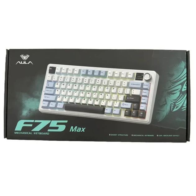 Беспроводная механическая клавиатура AULA F75 MAX White Blue, LEOBOG Reaper Switch, размер 75%, RGB подсветки (2.4G/Bluetooth/USB) - Фото 9 Беспроводная механическая клавиатура AULA F75 MAX White Blue, LEOBOG Reaper Switch, размер 75%, RGB подсветки (2.4G/Bluetooth/USB) - изображение 9