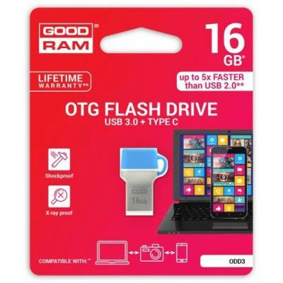 USB флеш накопичувач Goodram 16GB ODD3 Dual Drive Blue USB 3.0 Type C (ODD3-0160B0R11) - изображение 5