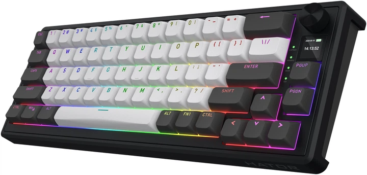 Клавиатура беспроводная Hator Skyfall 65 Pro Aurum Vanila Silent RGB Wireless/Bluetooth/USB US Grey/Black (HTK4160) - Фото 3 Клавиатура беспроводная Hator Skyfall 65 Pro Aurum Vanila Silent RGB Wireless/Bluetooth/USB US Grey/Black (HTK4160) - изображение 3