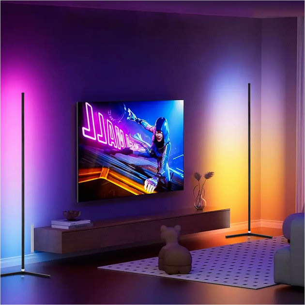 Підлогова RGB лампа 180 см кутова світлодіодна з USB живленням чорний колір для дому та офісу - зображення 3