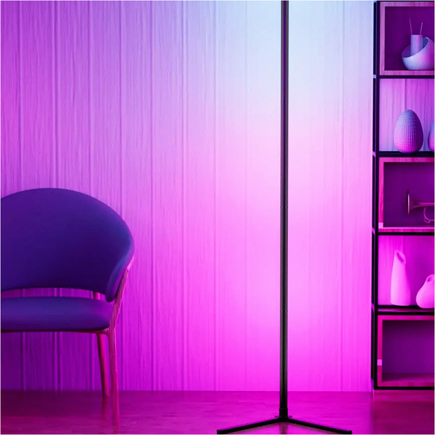 Підлогова RGB лампа 180 см кутова світлодіодна з USB живленням чорний колір для дому та офісу - зображення 4