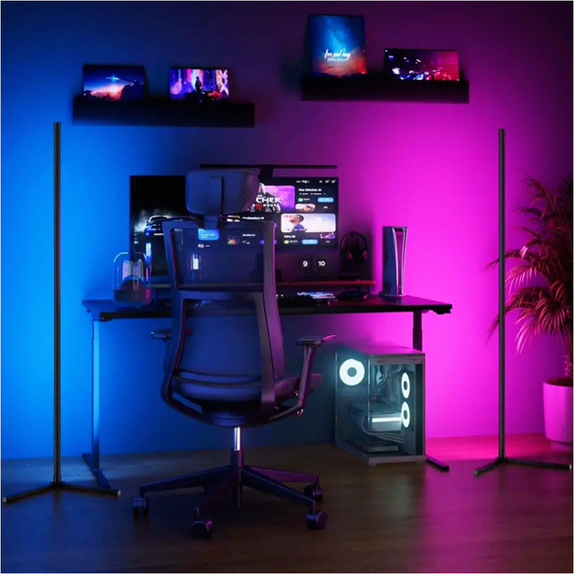 Підлогова RGB лампа 180 см кутова світлодіодна з USB живленням чорний колір для дому та офісу - зображення 5