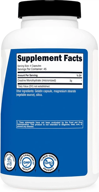 Креатин моногидрат Nutricost Creatine Monohydrate, 180 Capsules (750 mg per Capsule) - изображение 2