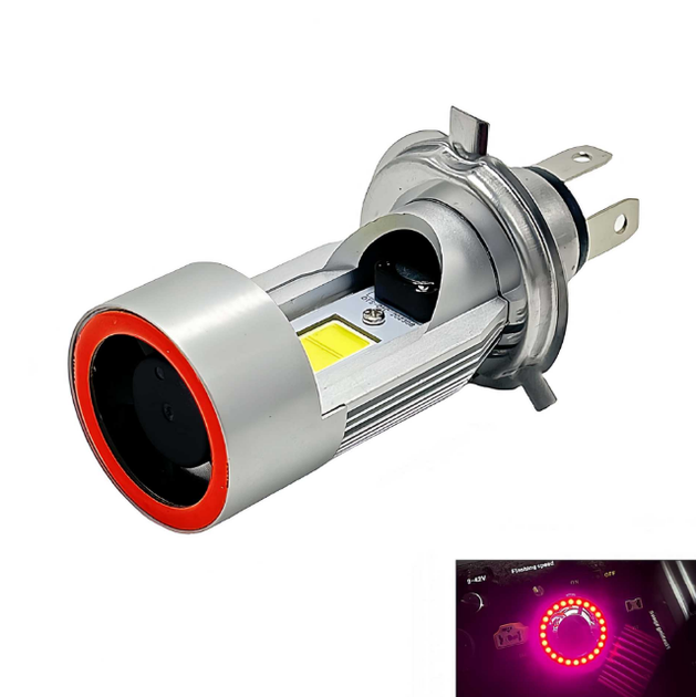 Світлодіодна LED-лампа H4 (Ангельське око) з червоною підсвіткою — 20 Вт, 2000 Лм - зображення 2
