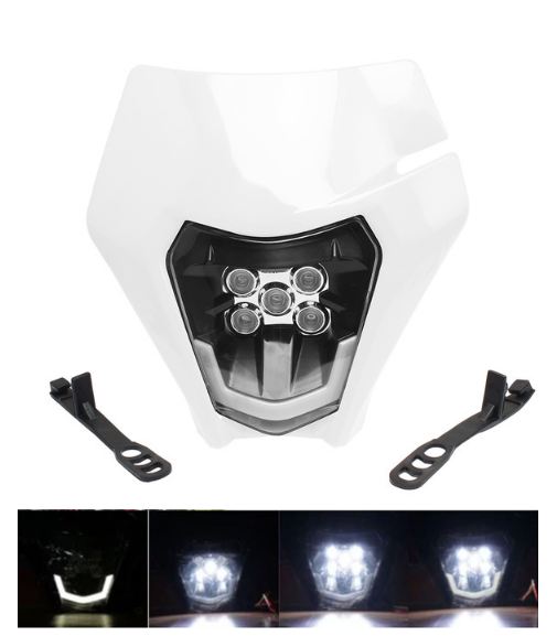 Универсальная LED-фара для кроссовых мотоциклов и эндуро (белый корпус) - Фото 1 Универсальная LED-фара для кроссовых мотоциклов и эндуро (белый корпус) - изображение 1