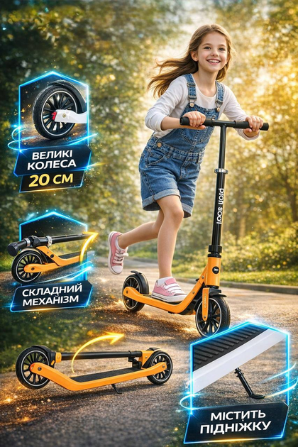 Дитячий самокат 2-х колісний SR2-091-OR складний механізм, з ніжкою Помаранчевий - Фото 1 Дитячий самокат 2-х колісний SR2-091-OR складний механізм, з ніжкою Помаранчевий - изображение 1