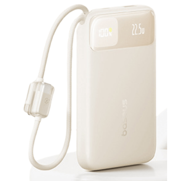 Power Bank Baseus 20000 mAh 22.5W з вбудованим кабелем , швидка зарядка PD/QC Beige - Фото 1 Power Bank Baseus 20000 mAh 22.5W з вбудованим кабелем , швидка зарядка PD/QC Beige - зображення 1