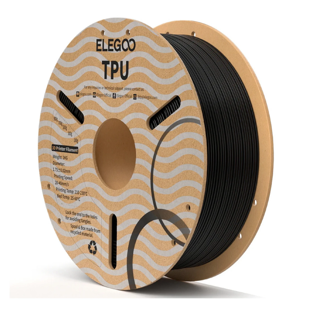 Пластик Elegoo TPU Filament Чорний Ø1,75мм Вага: 1 кг - Фото 1 Пластик Elegoo TPU Filament Чорний Ø1,75мм Вага: 1 кг - зображення 1