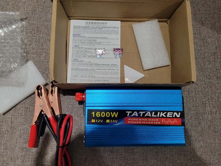 Инвертор 12В в 220В Tataliken 1600W с розеткой, чистый синус, для котла и других приборов, 220V 50Hz - Фото 4 Инвертор 12В в 220В Tataliken 1600W с розеткой, чистый синус, для котла и других приборов, 220V 50Hz - изображение 4