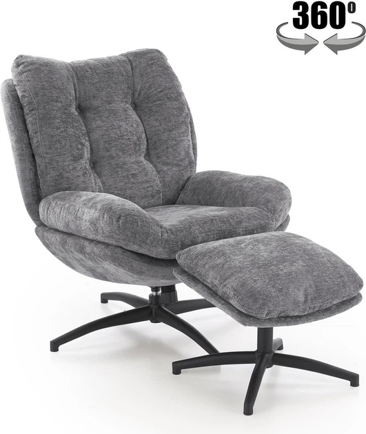 Крісло для відпочинку Halmar PESTO з підставкою для ніг та функцією люльки Сіре (5905248135741) - зображення 5