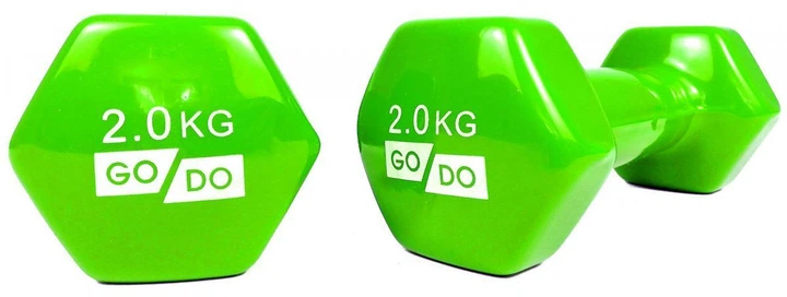 Гантели для фитнеса GoDo 2шт. × 2 кг, с виниловым покрытием, зеленые, пара, GD-2.0GR - изображение 2